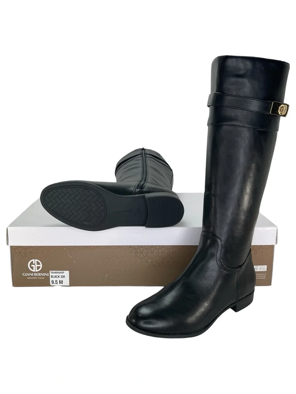 Giani Bernini Taharahh Black Faux Leather Knee High Womens Boots Size 9.5M - Picture 10 of 12